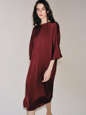 ✨ NWT Zara ZW Collection Satin Effect Midi Dress Burgundy Size Small SOLD OUT